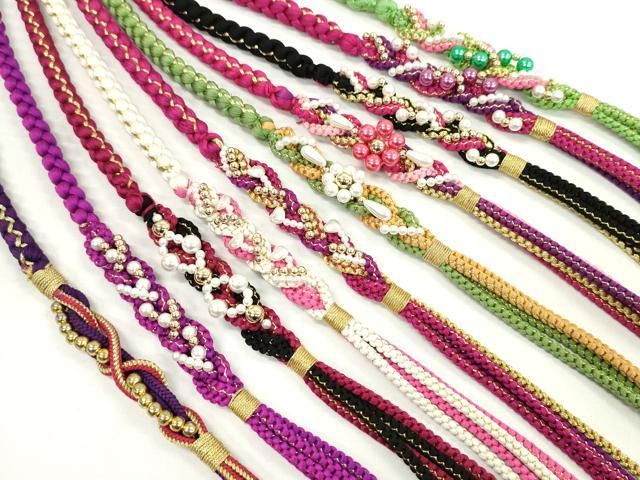 平和屋着物●和装小物 振袖用飾り付き帯締め１０本セット パール 花 ハート 金糸 CAAX8197ju