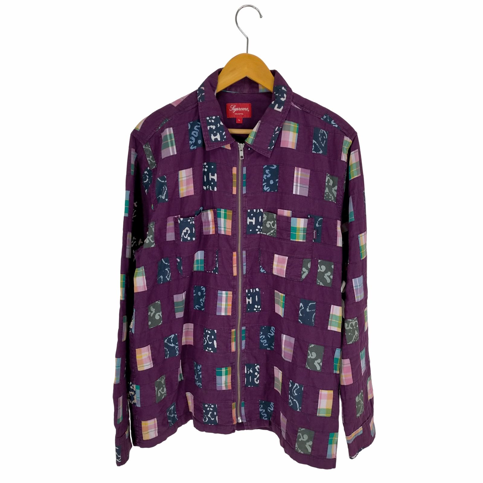 Supreme patchwork hotsell zip up shirt