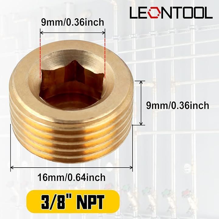 LEONTOOL NPTオス配管プラグ継手セット 3/8 10個入り 真鍮パイプ