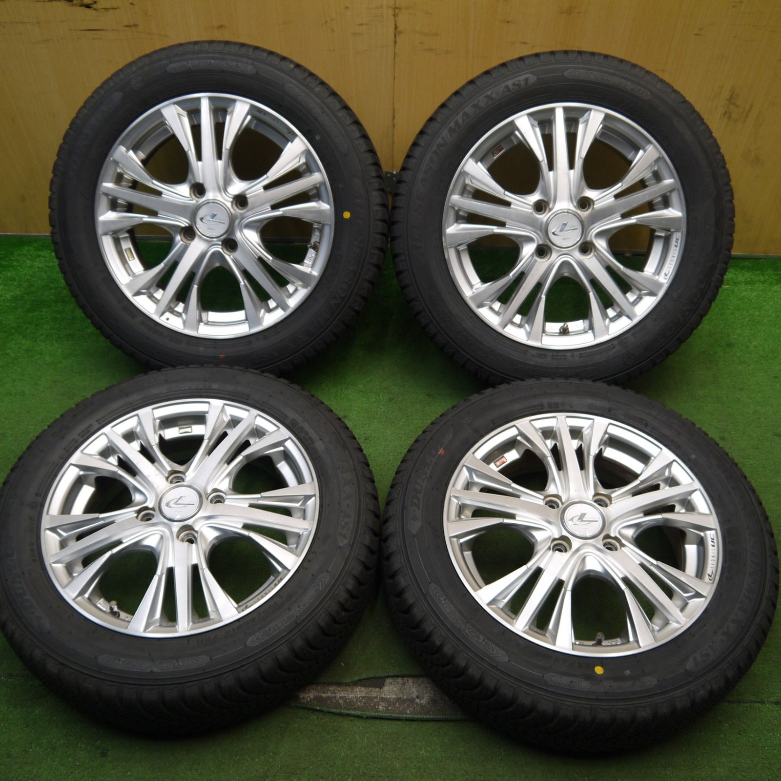 バリ溝 22年 ほぼ10分 LEONIS UC 155|65R14 ダンロップ オールシーズン MAXX AS1 レオニス 14インチ PCD100|4H 5053003Hノ