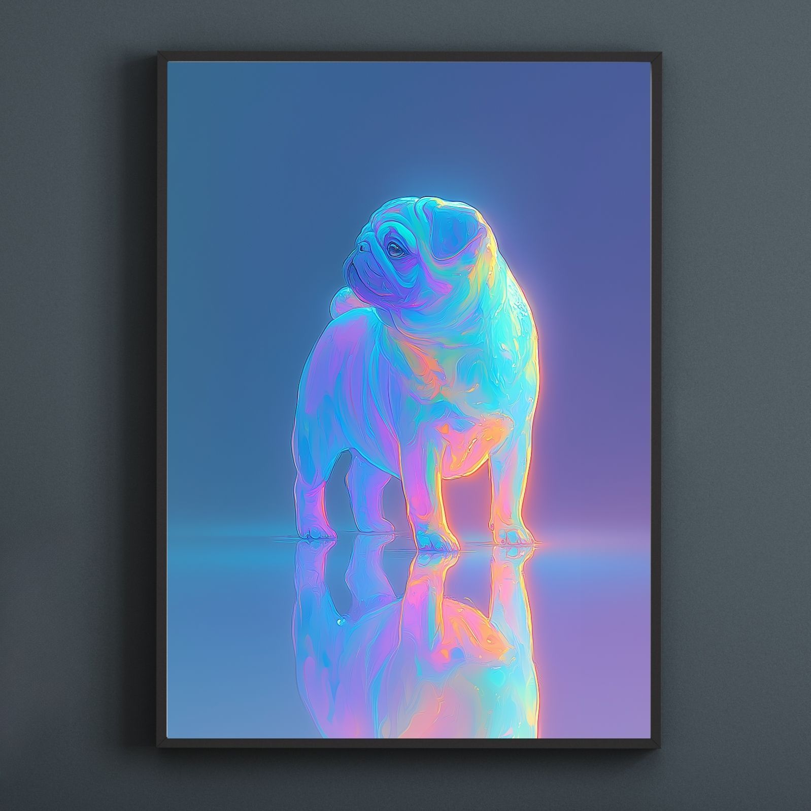 名入れOK リフレクション - パグ犬 No.1 アートポスター ペットロス うちの子記念日 北欧 ナチュラル モダンインテリア