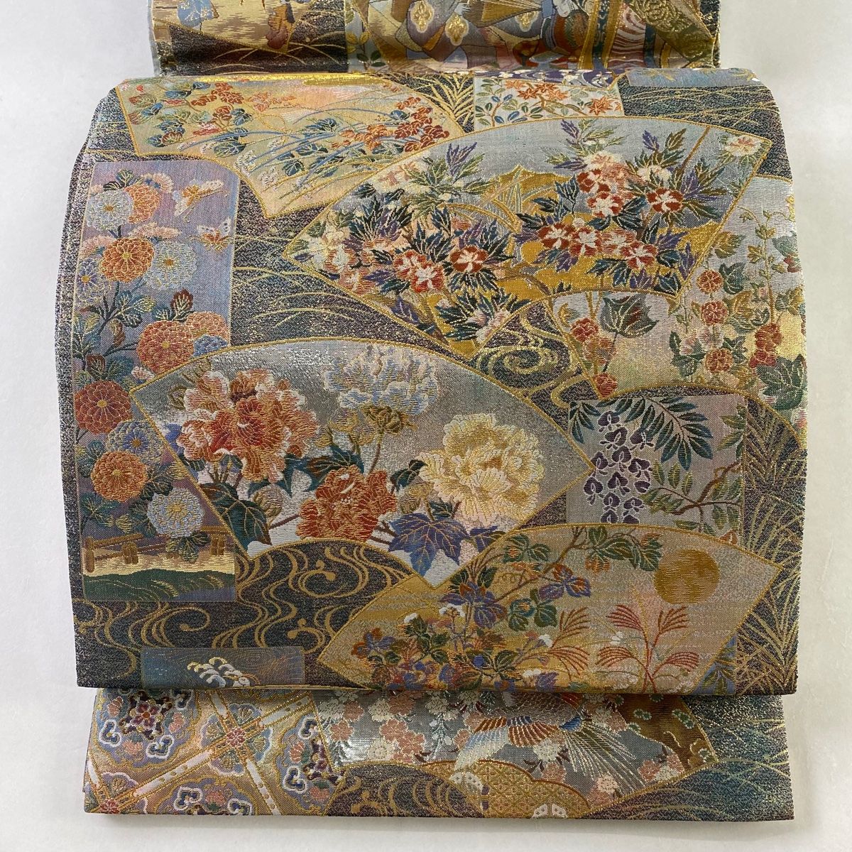 丸帯 美品 名品 伝承国宝図 プラチナ本金箔 風景 草花 金糸 金色 全通 