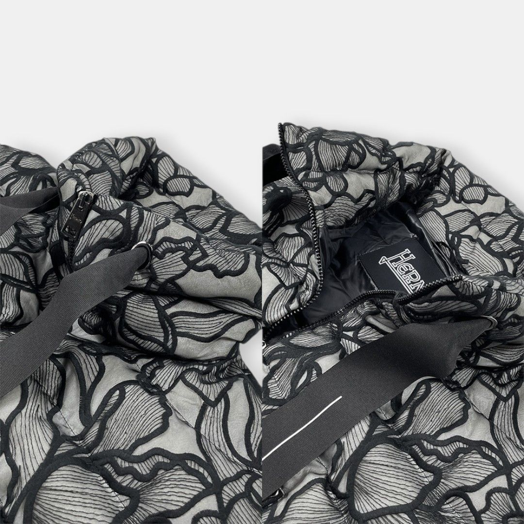 美品 HERNO 23AW フラワー レース 花柄 刺繍 ダウンベスト 40 黒