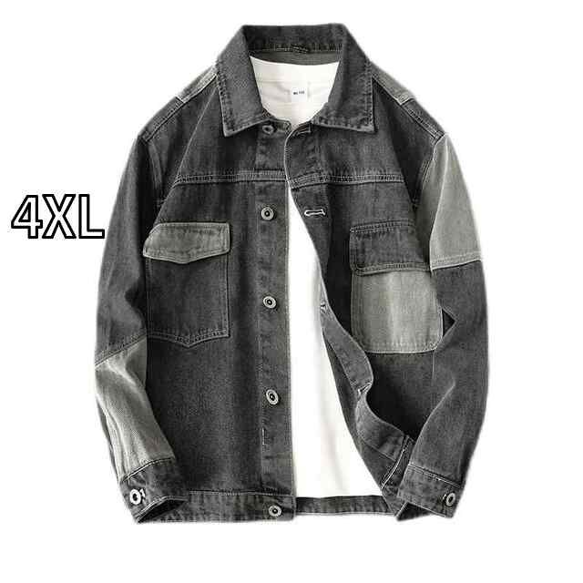 [4XL]メンズ 服 シンプル ファッション オシャレ 大人 かっこいい 大きいサイズ ストリート 紳士服 ジャケット ハイエンド ウォッシュ 加工 熟成 デニム カジュアル