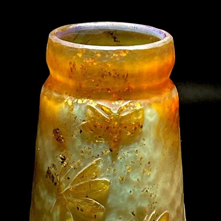 鑑定書付 ドーム・ナンシー 蜂と葉文花瓶 花器 Daum Nancy 昆虫 ガレ 一期一会の大銘品!！ドーム・ナンシー 蜂と葉文花瓶 花器 金彩 Daum