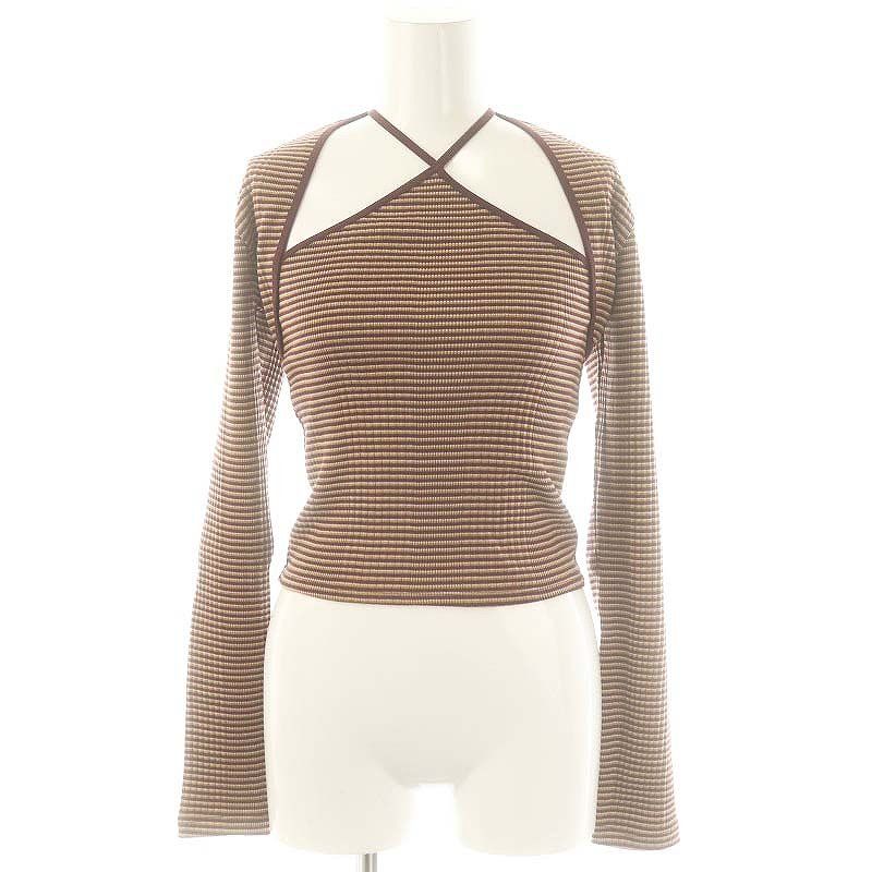 ジョンメイソンスミス JOHN MASON SMITH ジェーンスミス 25SS COTTON RANDOM BORDER RIB CAMI トップス アンサンブルニット ボレロ カットソー ボーダー 36 ボルドー ベージュ ピンク |MI OS