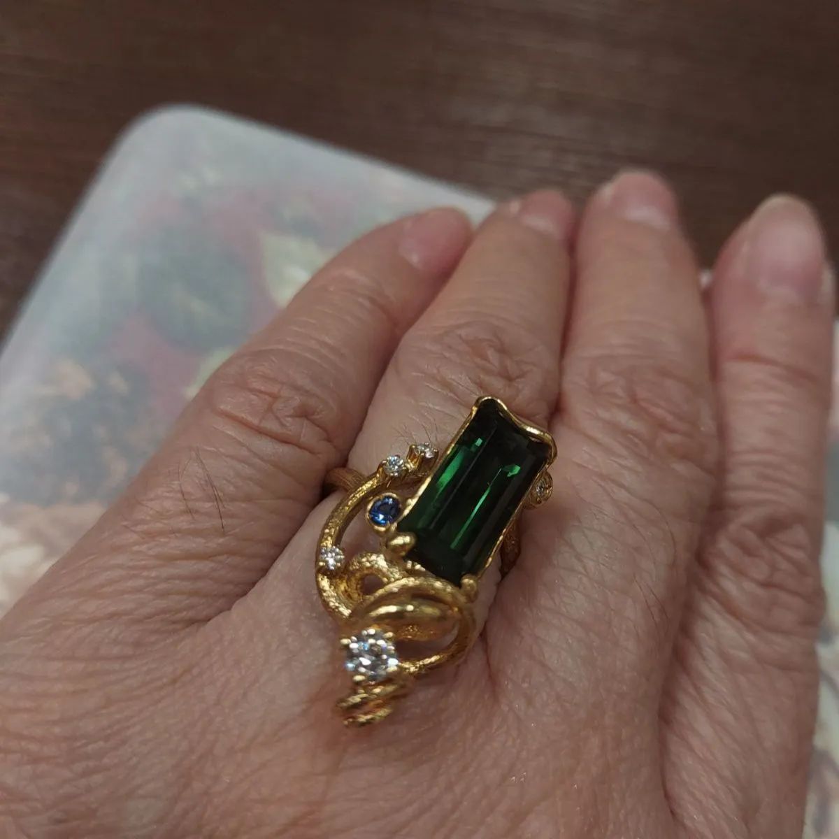 K18 グリーントルマリン ダイヤ サファイアリング #11