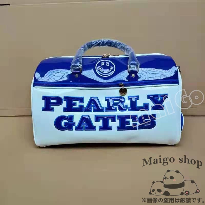 人気商品 PEARLY GATES パーリーゲイツ ゴルフ衣類用ボストンバッグ ゴルフ服バッグ 旅行用バッグ エナメル ホワイト+ブルー