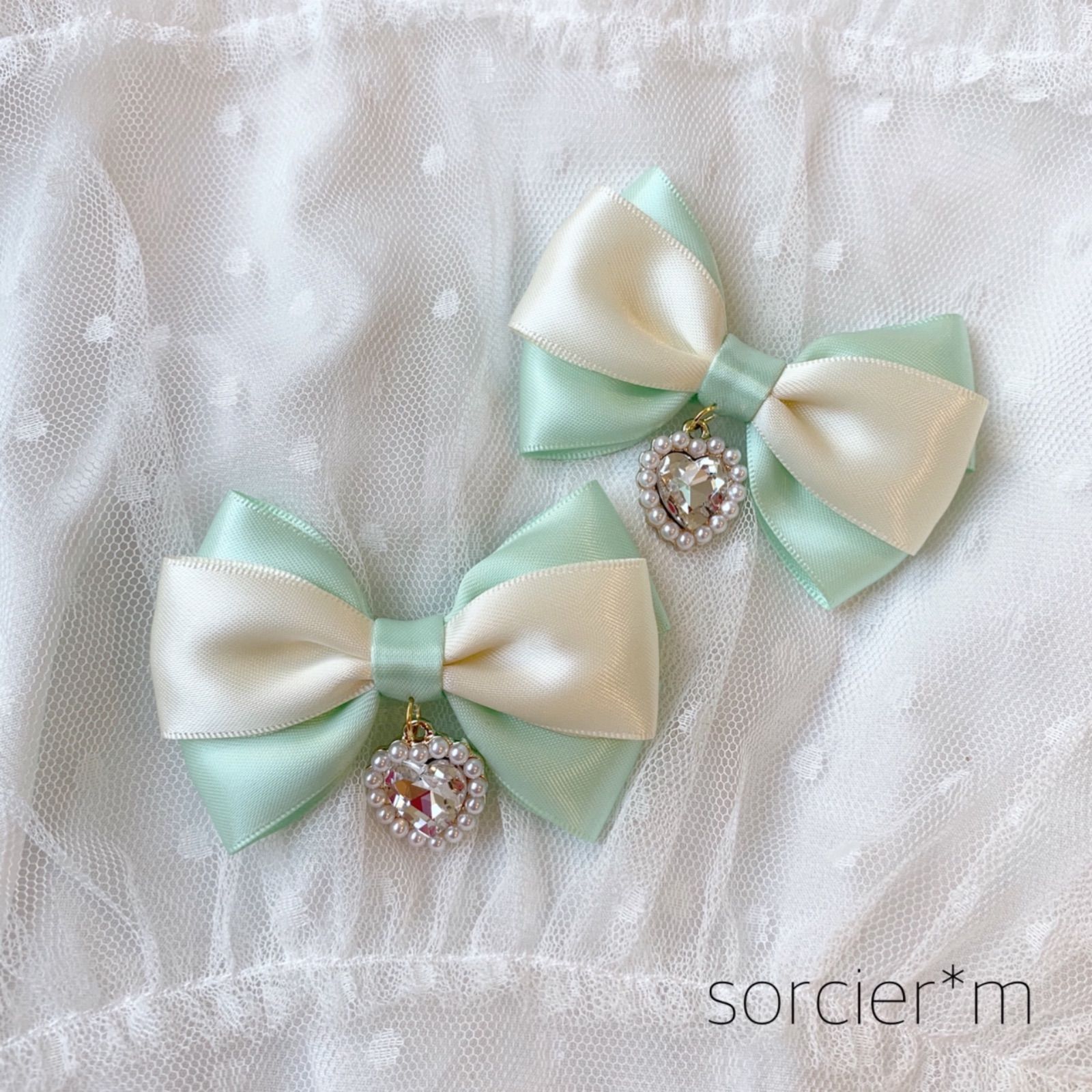 Jewel ミント グリーン ♡ リボン ヘアクリップ ロリィタ 量産型 推し