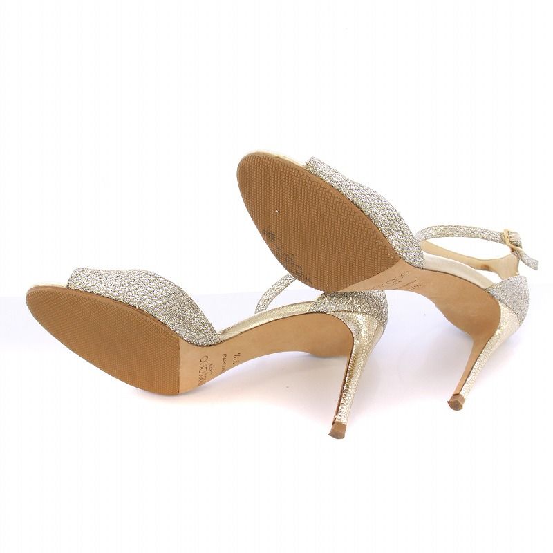 JIMMY CHOO ジミーチュウ グリッター ハイヒール アンクルストラップ ジミーチュウ JIMMY CHOO ストラップサンダル アンクル ラウンド