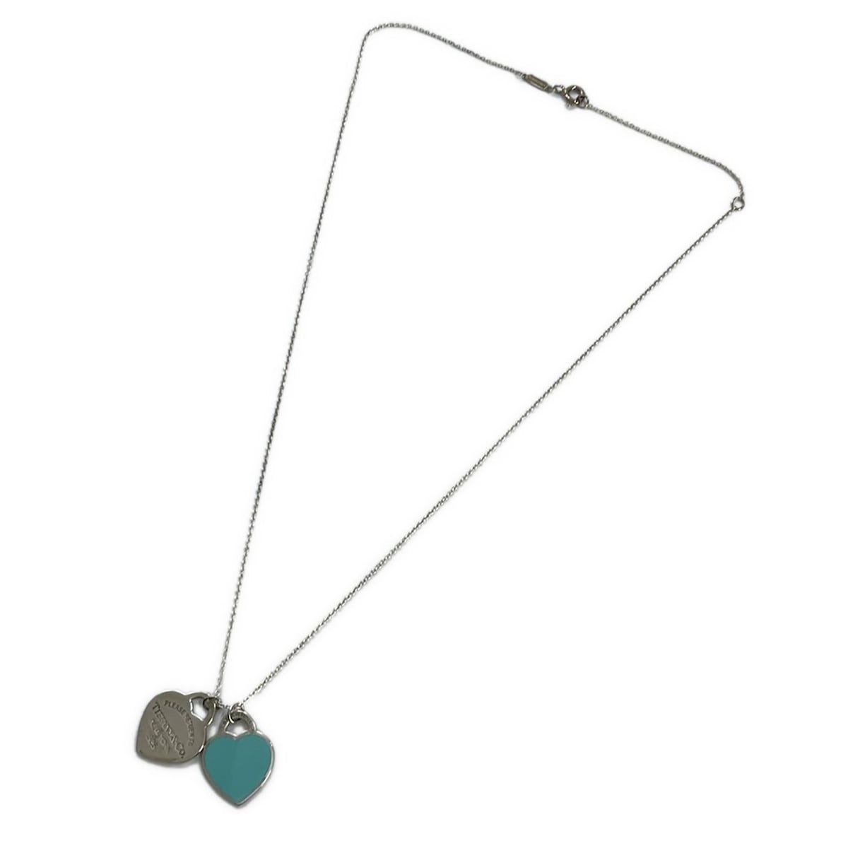 Tiffanyリターントゥダブルハートシルバーネックレスブルー