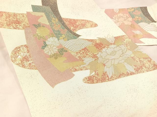 名古屋帯　塩瀬　金駒刺繍　金彩　蝶　花模様　ダークトーン　着物　094b d 名古屋帯塩瀬金駒刺繍金彩蝶花模様ダークトーン着物094b d