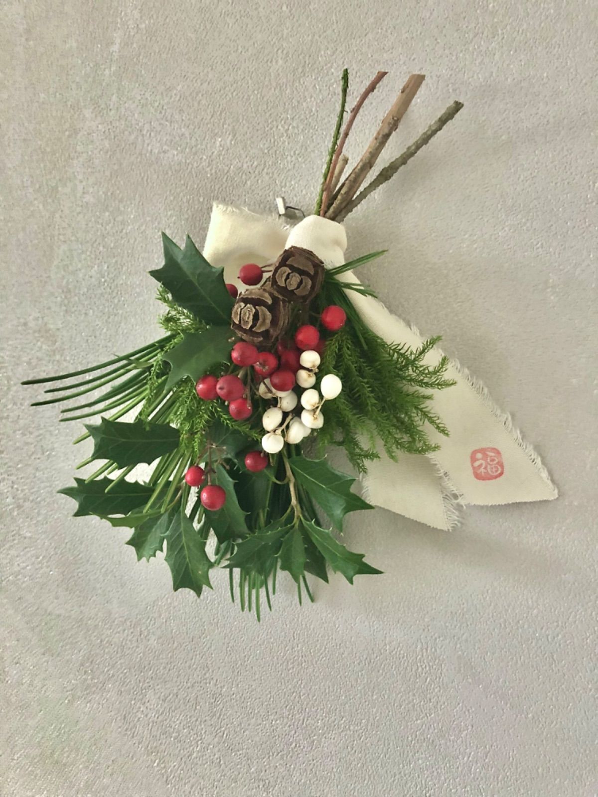 柊と南天 福印リボンの節分飾りスワッグ 22cm - メルカリ