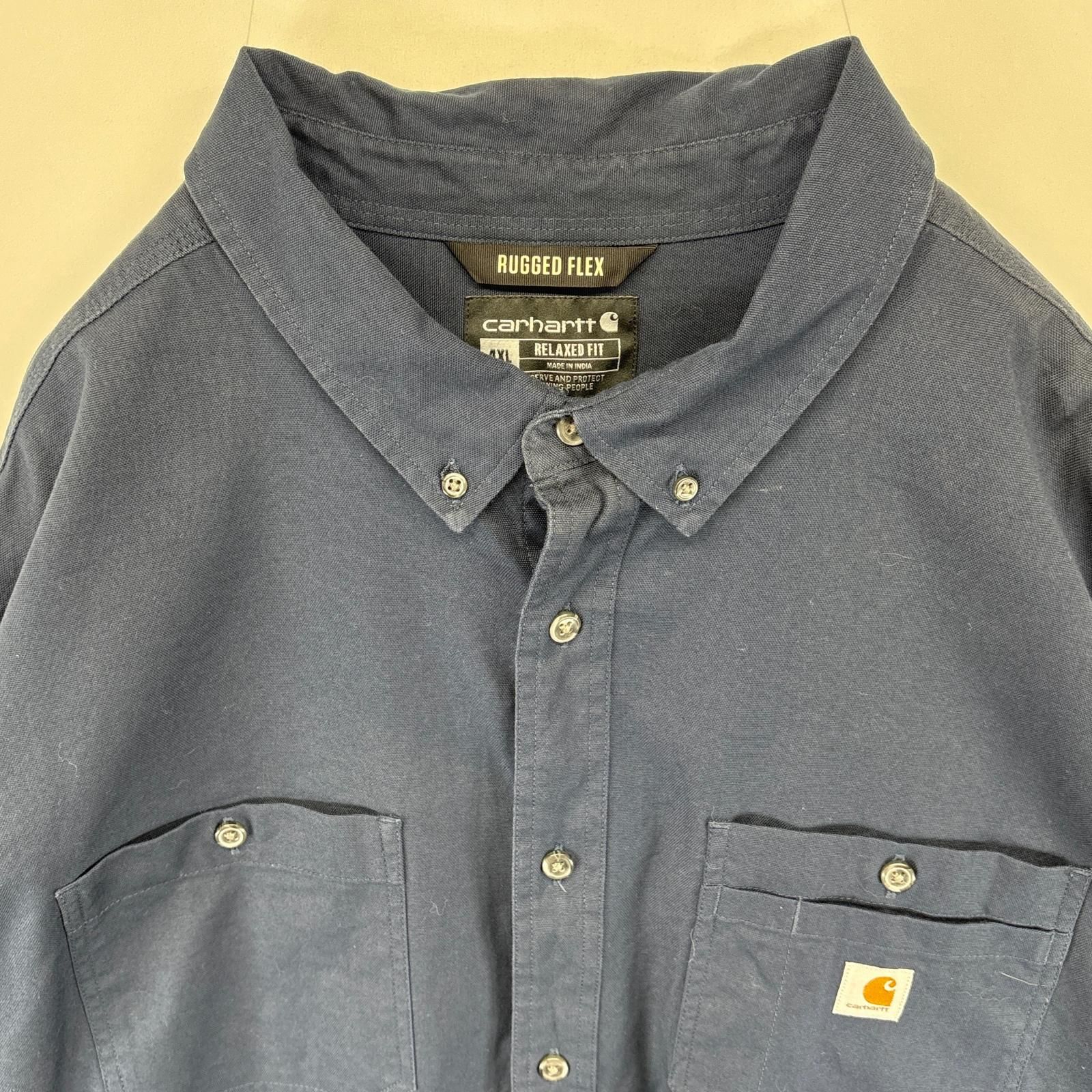 carhartt 長袖シャツ リメイク クロップド丈 古着 ネイビー XLサイズ carhartt 長袖シャツ リメイク クロップド丈 古着 ネイビー2XL