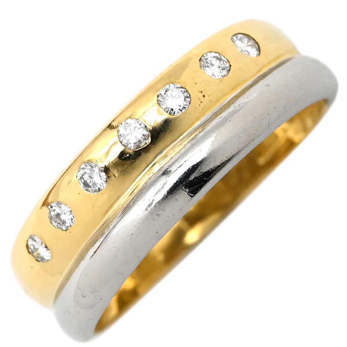 K18 PT900 コンビ 重量2.9g ダイヤ0.08ct 指輪 リング K18YG イエロー