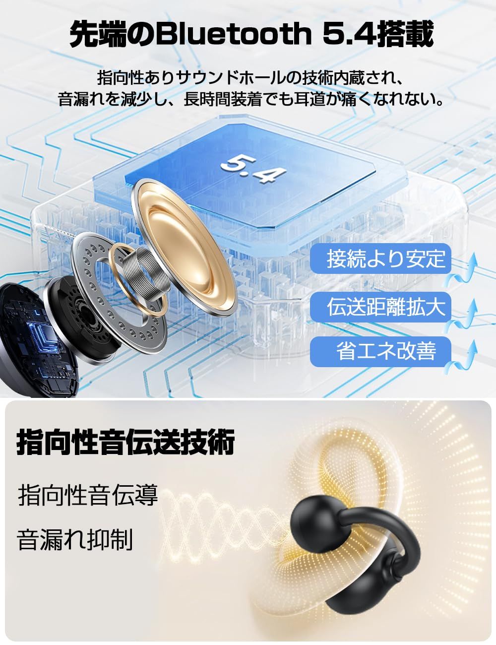 宝物 イヤホン bluetooth ワイヤレスイヤホン 音質表現に特化モデル 2025聴覚の饗宴 イヤーカフ型 Bluetooth5.4 臨場感あふれるリアル音質 定向音伝送技術 骨伝導の進化 耳挟み式 ゼロ圧迫設計 残量可視化 通話騒音低減 音漏れ大幅防止 脱落し