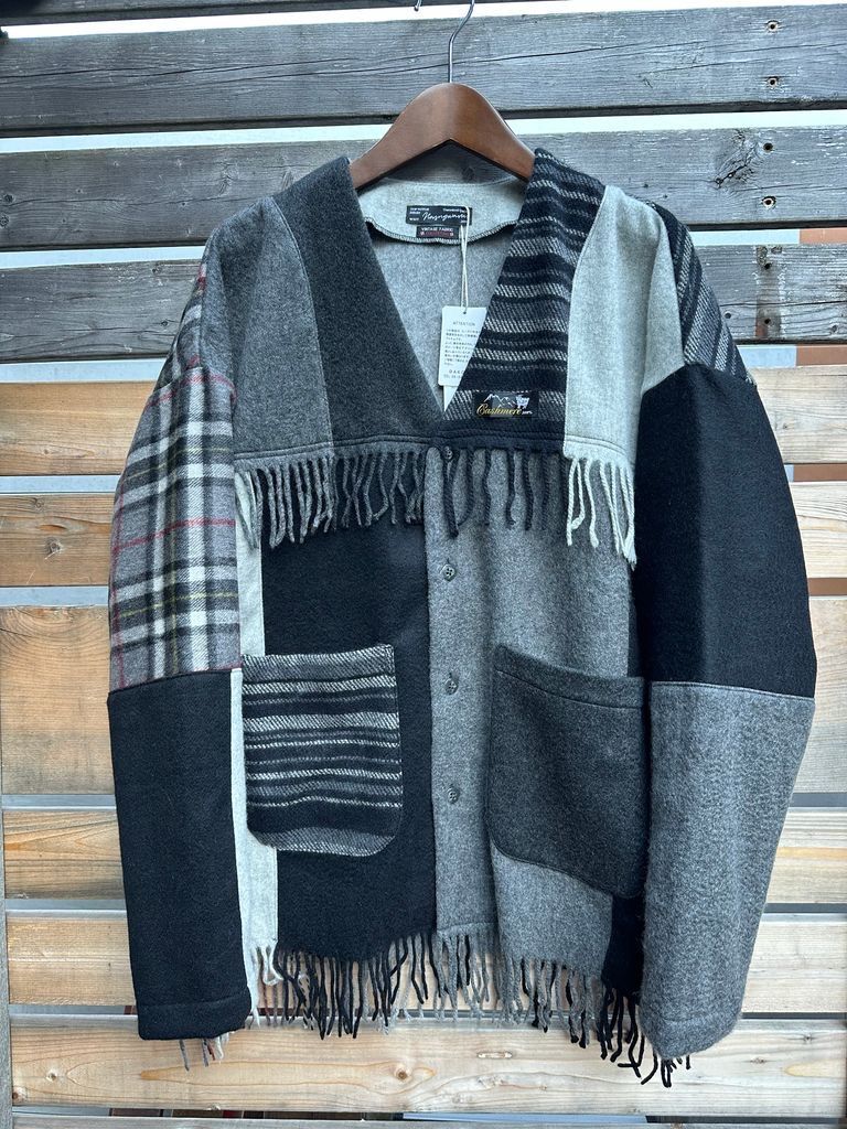 新品未使用品　 Nasngwam.  EDGE CARDIGAN / カシミヤマフラーリメイクカーディガン / ブラック①　フリーサイズ