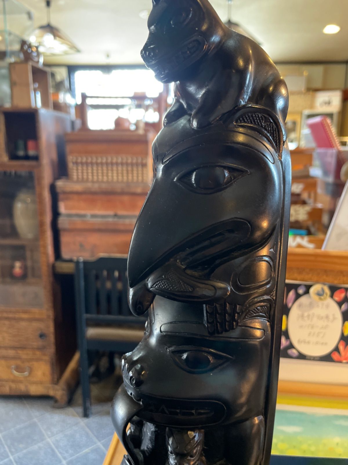 トーテムポール カナダ 置物 黒 オブジェ インテリア雑貨 BOMA 民芸品