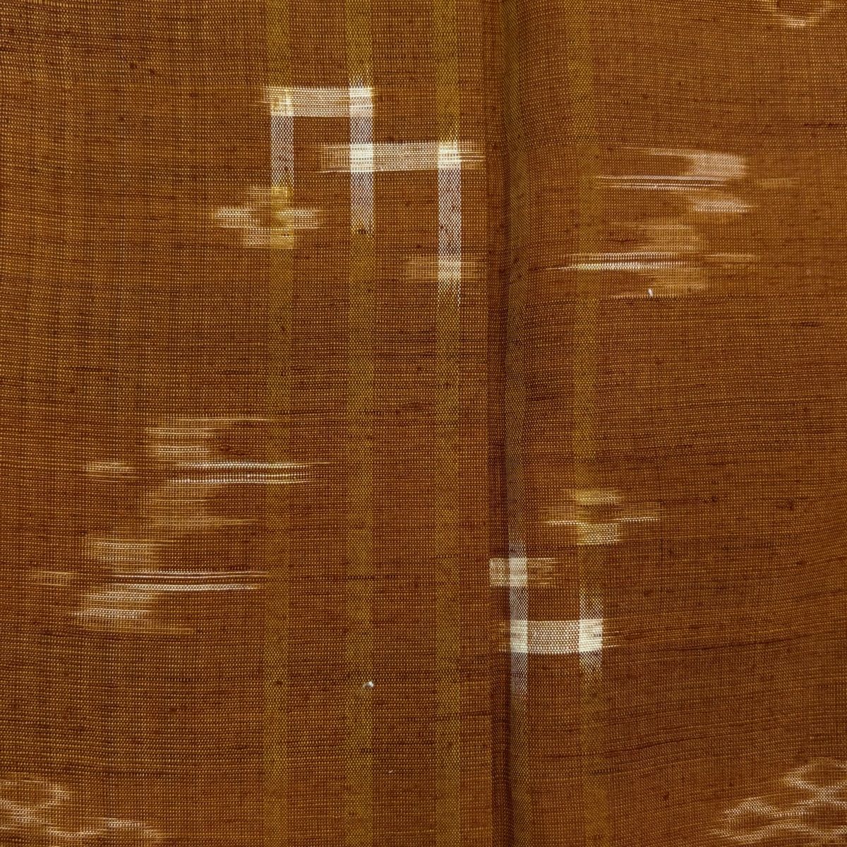 紬 身丈160cm 裄丈68cm L 袷 燕 絣柄 茶色 正絹 美品 秀品