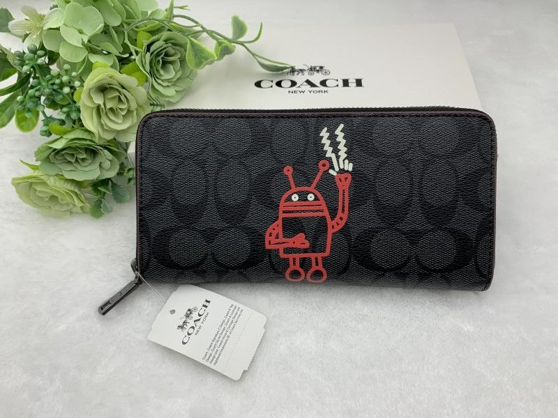 コーチ 長財布 COACH 財布 グレー キースヘリング ロボット プレゼント 贈り物 シグネチャー ロング ジップ 誕生日 記念日 新品 未使用 F87105 A192Z-25