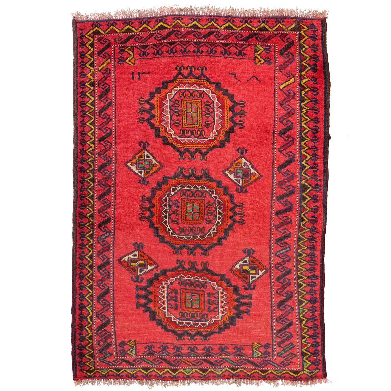 グーチャン 1950年代 1250×900mm セミアンティーク ジオメトリックメダリオン ヴィンテージラグ専門店 手織り 一点物 送料無料