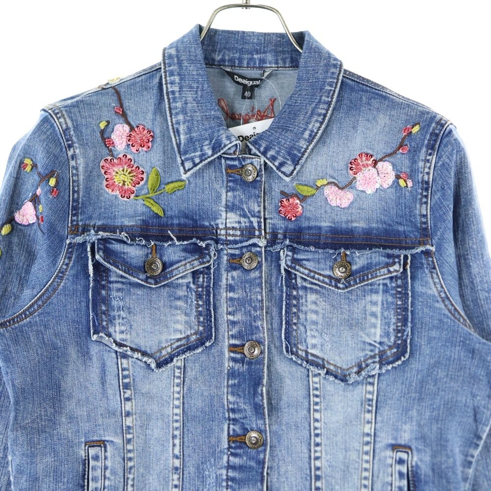 デシグアル　スパンコール　花柄　デニムジャケット　刺繍　XLサイズ デシグアル Desigual デニムジャケット BALT （ブルー） -waja