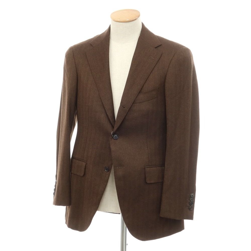 【中古】コルウ COL カシミヤ ヘリンボーン 3B テーラードジャケット ブラウン【サイズ表記なし（S位）】【メンズ】