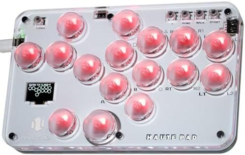 Haute42 レバーレスアケコン アケコン レバーレス 超薄型 ロープロオールボタン 改善モデルS16 高応答 for PC|Switch|PS4 PS3 天板カスタマイズ用テンプレート RGB LEDライト ホットスワップ対応 連射機
