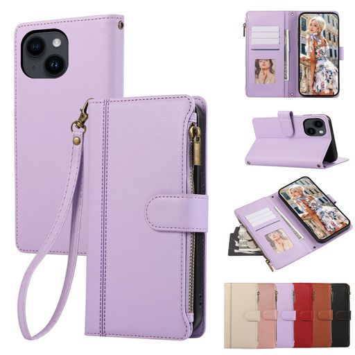 KW-LINKiPhone15ケース手帳型アイフォン15ケース小銭入れファスナー型iPhone15携帯カバーコインポケットカード収納財布型アイフォン15カバースタンド機能マグネット式iPhone15ケース手帳型