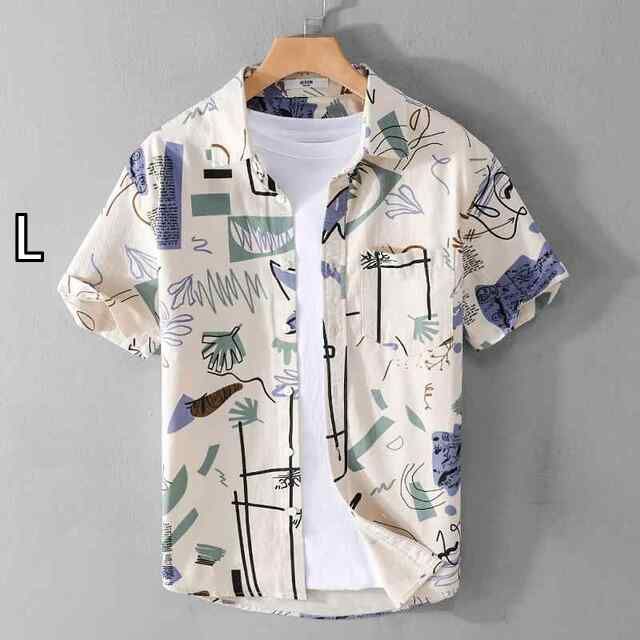 [L ]春 コーデ メンズ 用 服 シンプル ファッション オシャレ 大人 かっこいい 紳士服 カジュアル ゆったり 半袖 綿 シャツ 夏 夏服  カジュアル 通勤スタイル 重ね着コーデ ゆったりシルエット さらっと着 普段使い