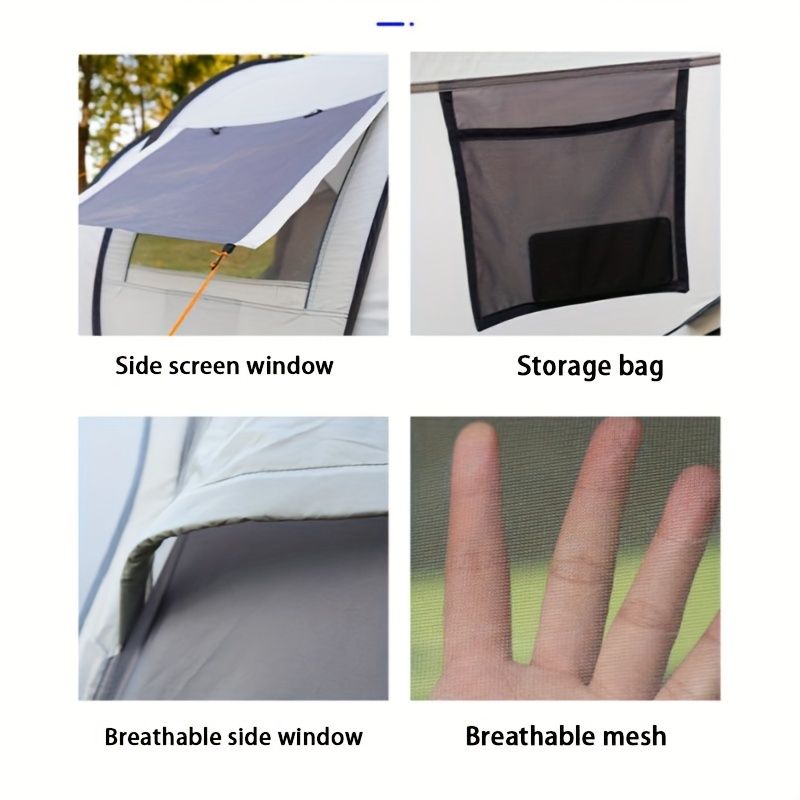 新着商品 3-4人用ポップアップテントアウトドアキャンプ自動手投げ防水UVカット通気性メッシュサイドスクリーンウィンドウ収納バッグ春夏秋冬オックスフォード生地グラスファイバーフレームkdx
