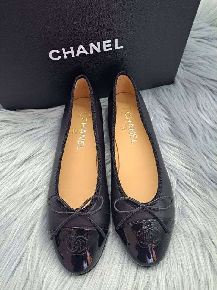 CHANEL バレエシューズ 黒 38 24cm バレリーナ ブラック - メルカリ