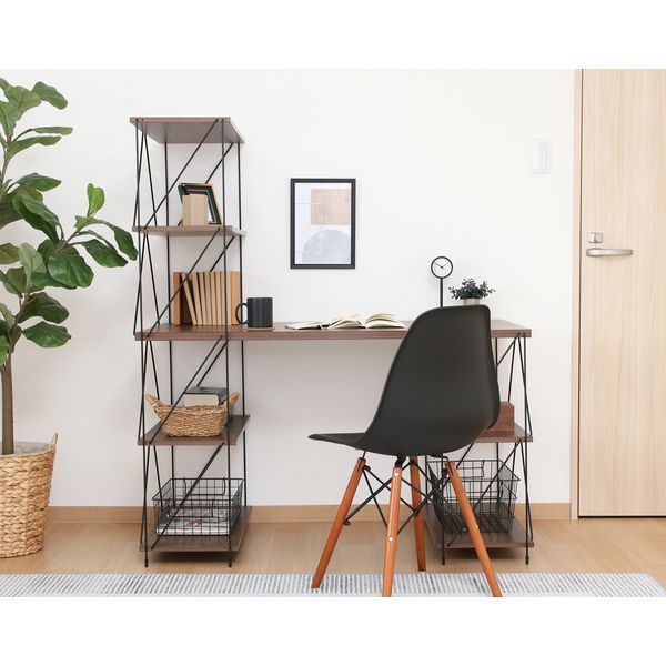 ラック付きワイヤーデスク MBR ミディアムブラウン 組立品