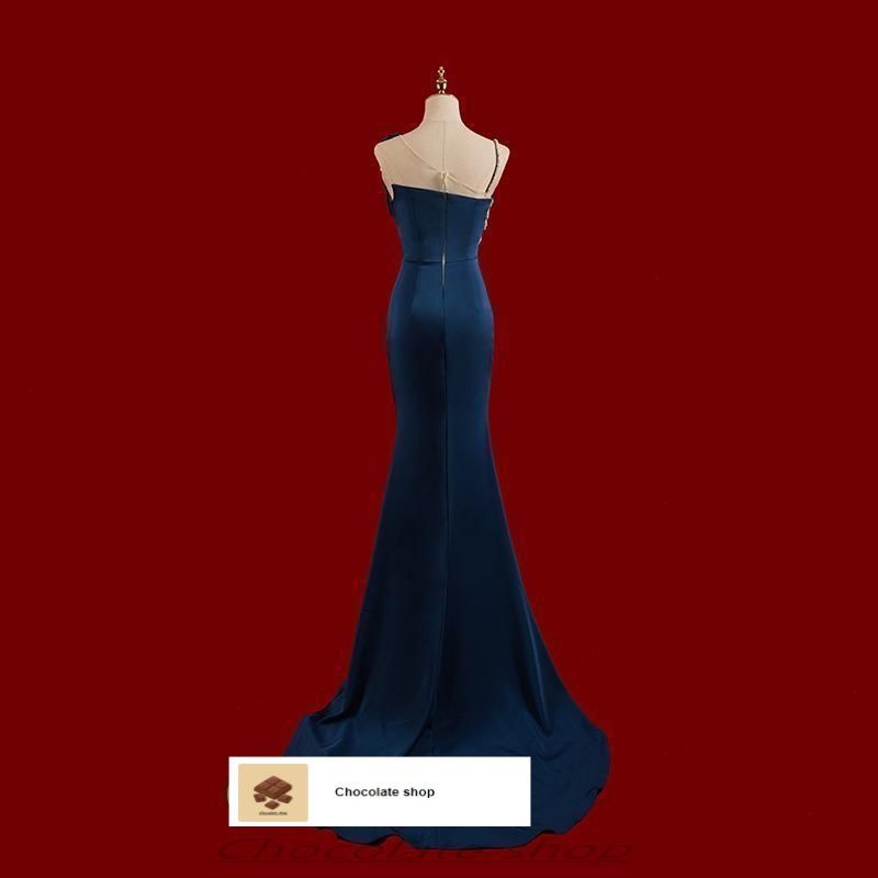 カラードレス ファスナー パーティードレス ブルー ワンショルダー フォーマル ロングドレス マーメイドドレス 結婚式 二次会 発表会 花嫁 ウェディングドレス カラードレス ファスナー チャイナドレス パーティードレス フォーマル