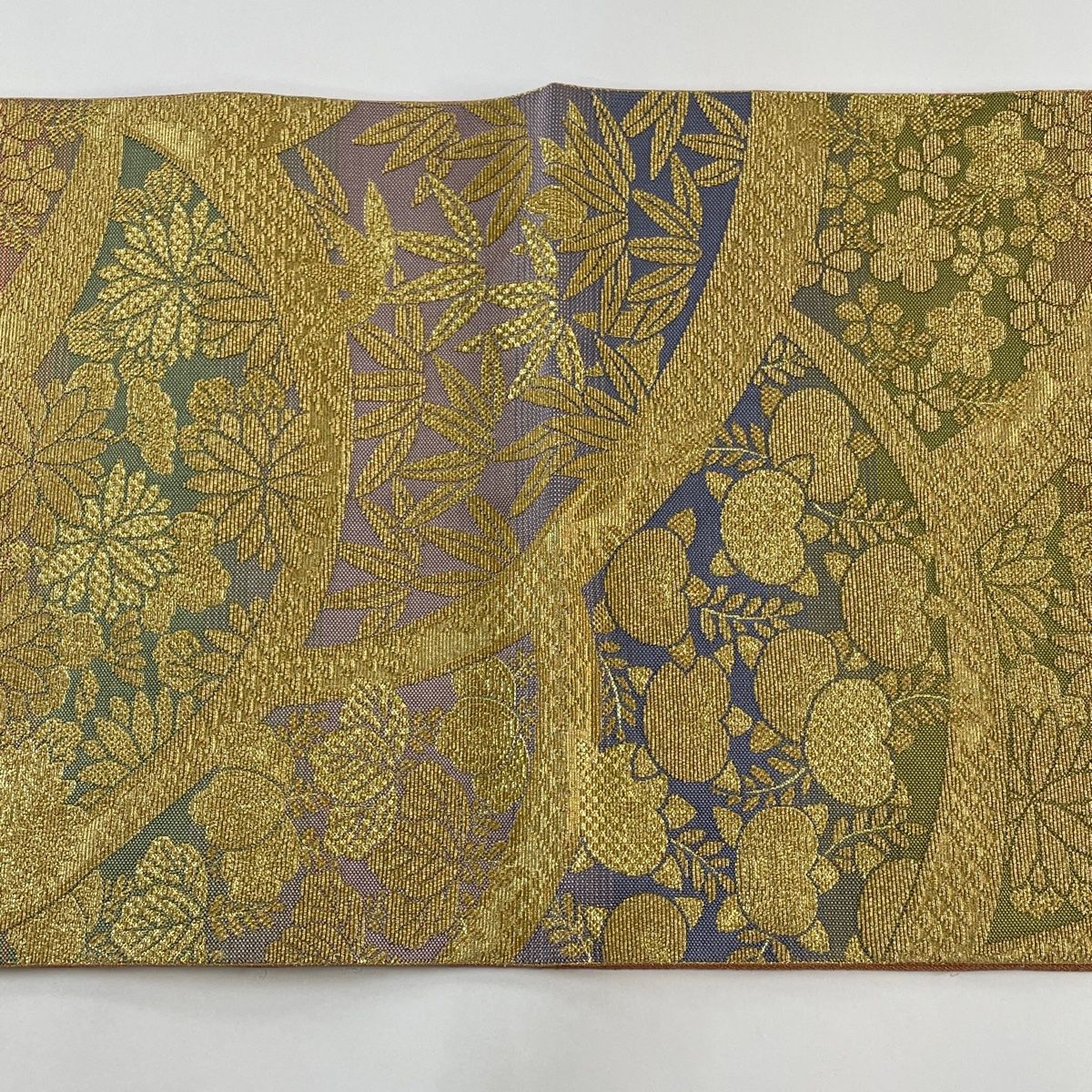 B9 豪華 七宝麗華文 金糸 青海波 藤 菊 牡丹 六通 正絹 フォーマルな袋帯 B9 豪華 七宝麗華文 金糸 青海波 藤 菊 牡丹 六通 正絹