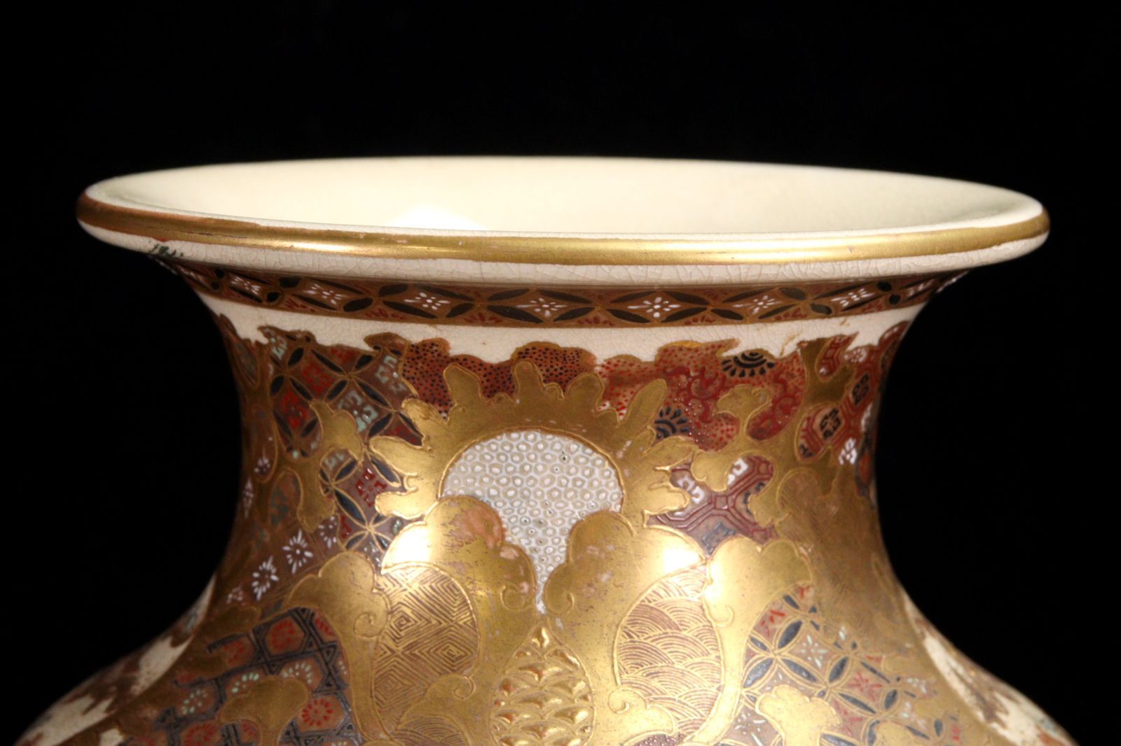 ▽ 薩摩焼 金彩唐子花籠文花瓶 35cm 壷 花入 花器 唐物 骨董 古美術 楾