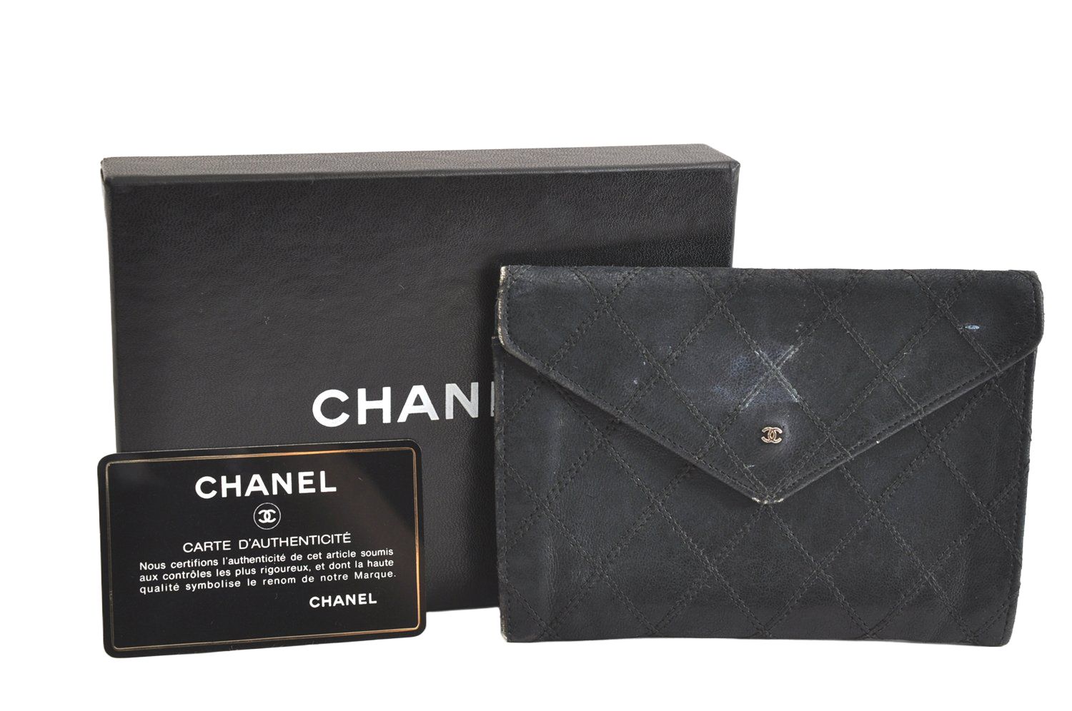 CHANEL シャネル カーフスキン ビコローレ ヴィンテージ 二つ折り財布 財布 ブラック CC 2797N