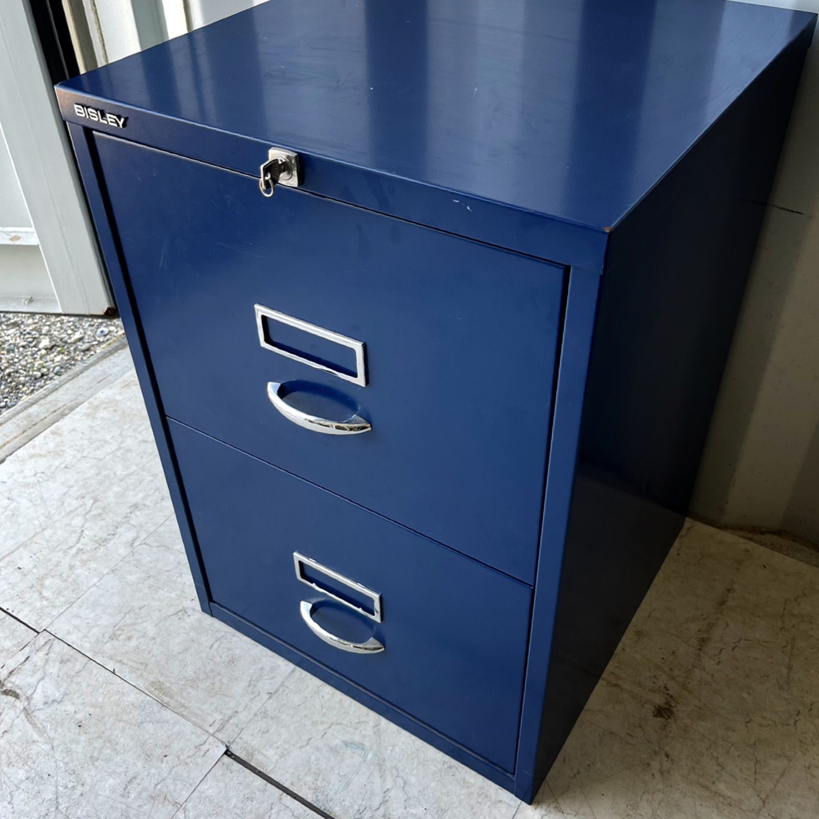 取付無料！ビスレー 2F ファイリングキャビネット ブルー鍵付き2