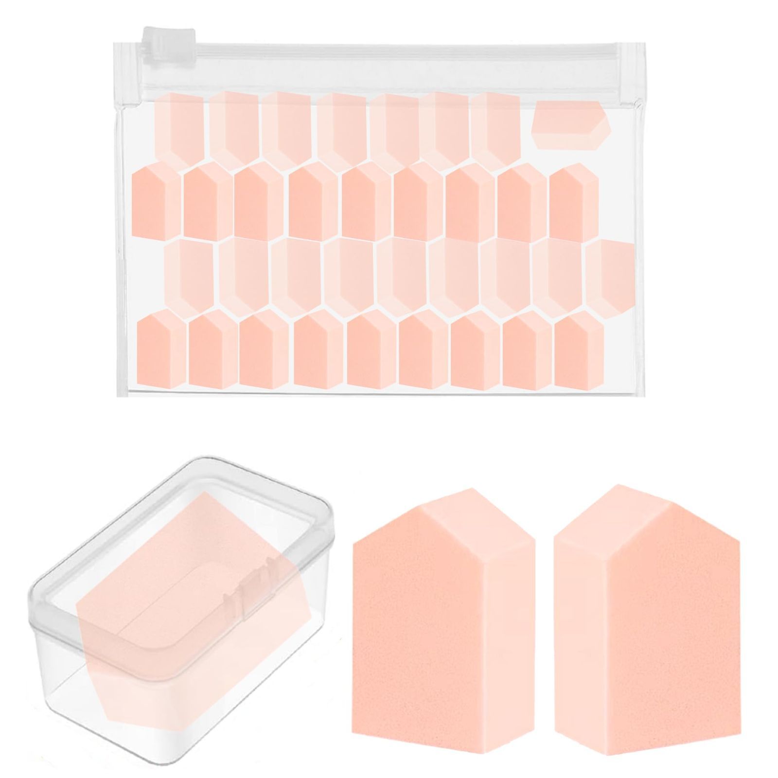 スポンジ 高密度 化粧 収納ケース付き ゴム不使用 ミニ 水あり水なし両用タイプ ハウス型 メイク用品 大容量 入 ファンデーション 使い捨てスポンジ ピンク メイク YOYOSOFT