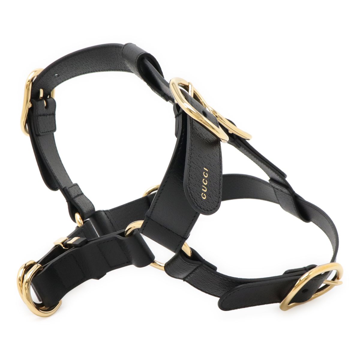 GUCCI グッチ ペット ハーネス 犬 胴輪 レザー ブラック 黒 ゴールド金具 Lサイズ 695253