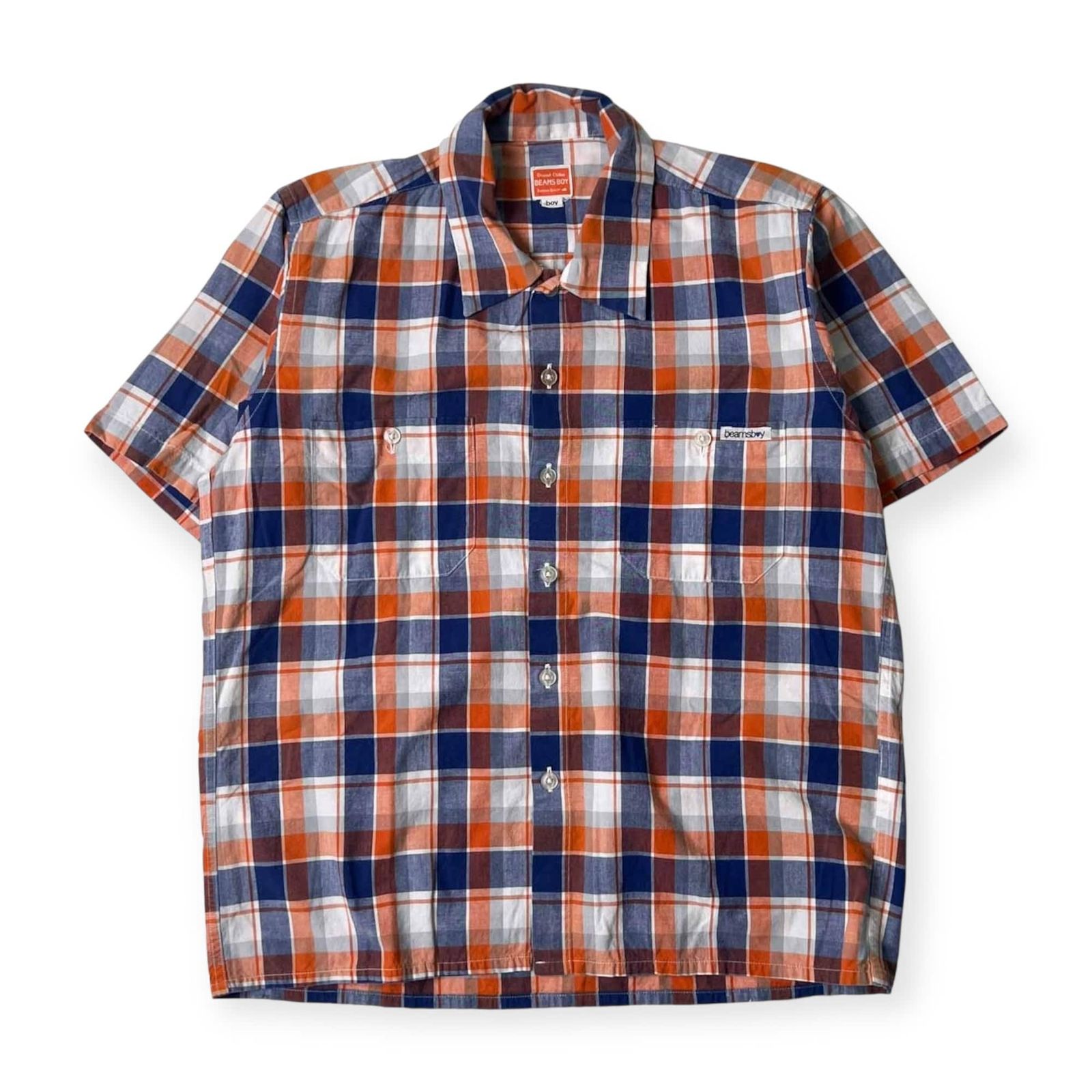 古着 短丈 チェックシャツ オレンジ シティーボーイ c-boy style ワンポイント刺繍イエローチェックシャツ – ArrrT