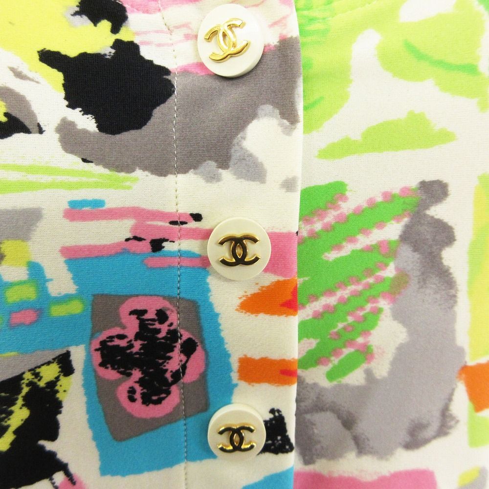シャネルヴィンテージカラフル抽象柄ノースリーブミニワンピース 90s 1997 Vintage CHANEL シャネル ワンピース ココマーク 金
