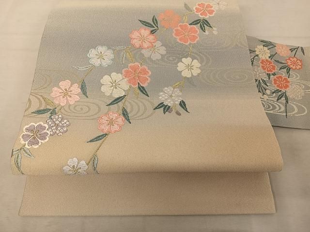 平和屋着物◎九寸名古屋帯 流水枝梅文 金銀糸 正絹 逸品