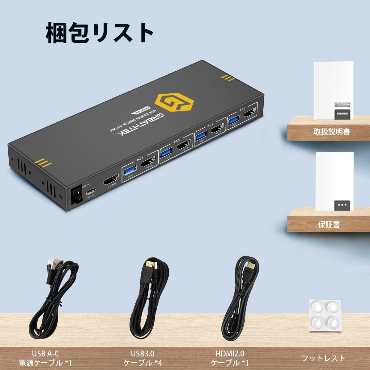 4台のPCコンピュータが1台のモニタを共有 KVM