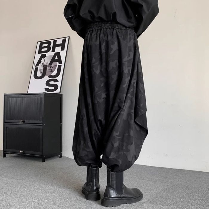 萌　MOYURU モユル　サルエルパンツ　ワイド　M〜L  手荒い可能 サルエルパンツ レディース ワイドパンツ クロップドパンツ