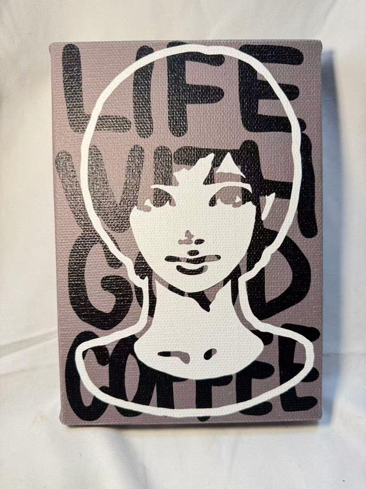 KYNE キネ Untitled canvas LIFE WITH GOOD COFFEE キャンバス作品 23x16cm イラスト 現代アート 模写 美術品 インテリア 飾り