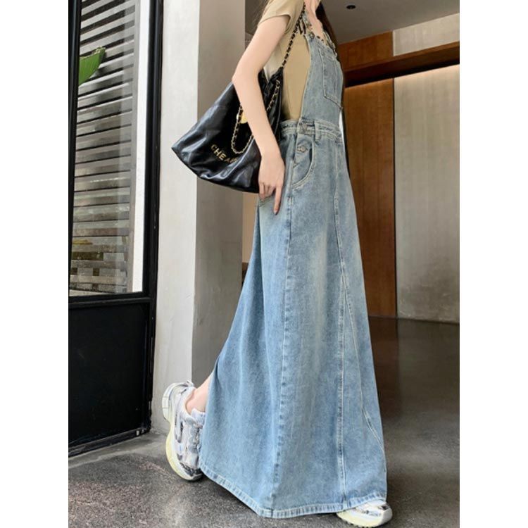 スカート サロペット オーバーオール レディース マキシ丈 デニム ジャンパースカート ワンピース 春夏 デニム サロペットスカート ロングジャンスカ ワンピ ロングワンピ 体型カバー デニ nagin595865