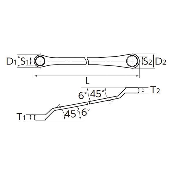 KTC 京都機械工具 45゜X6゜ロングメガネレンチ 27X32mm JAN付 M5-2732-F