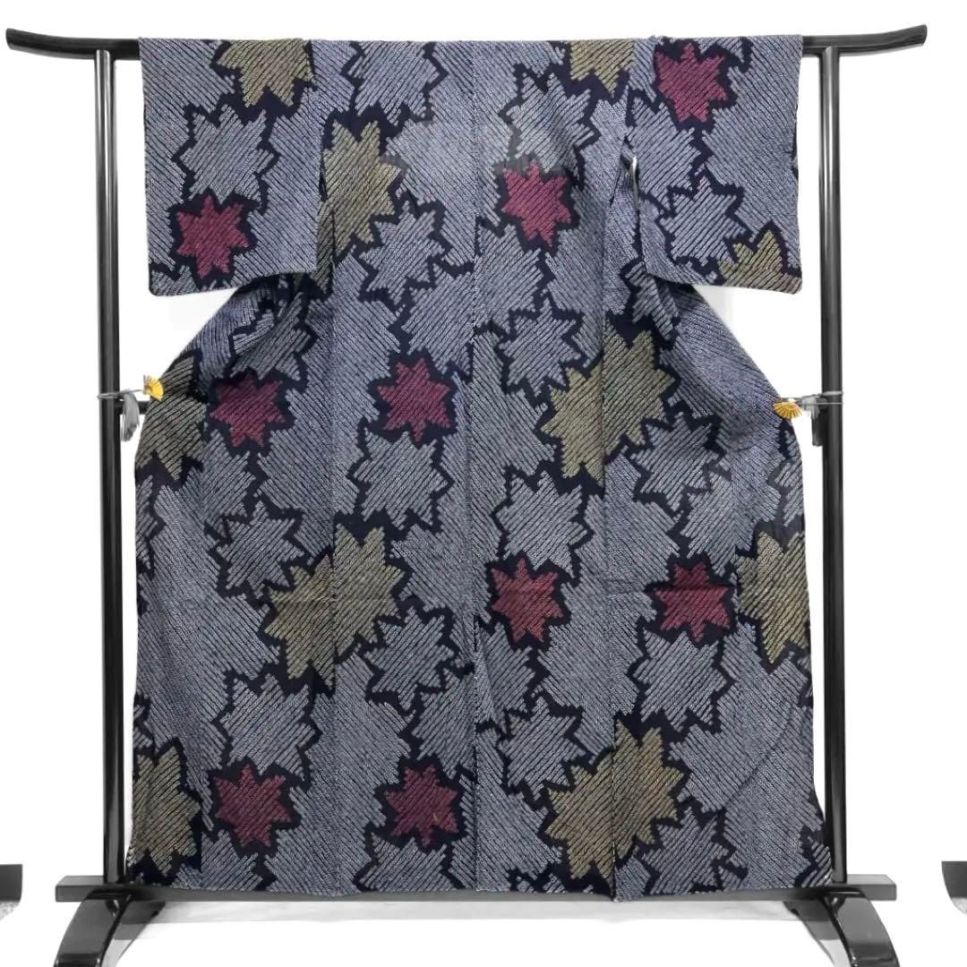 浴衣　有松鳴海絞り　藍染　楓　流水　ネイビー　ピンク　着物　035a d 浴衣 有松鳴海絞り 藍染 楓 流水 ネイビー ピンク 着物 035a d 浴衣