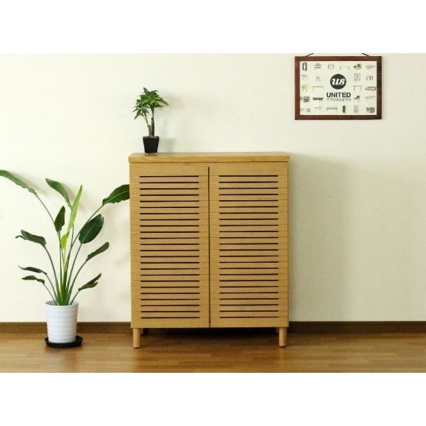 シューズキャビネット ロータイプ（ナチュラル） 高さ約90cm×幅約80cm [完成品］